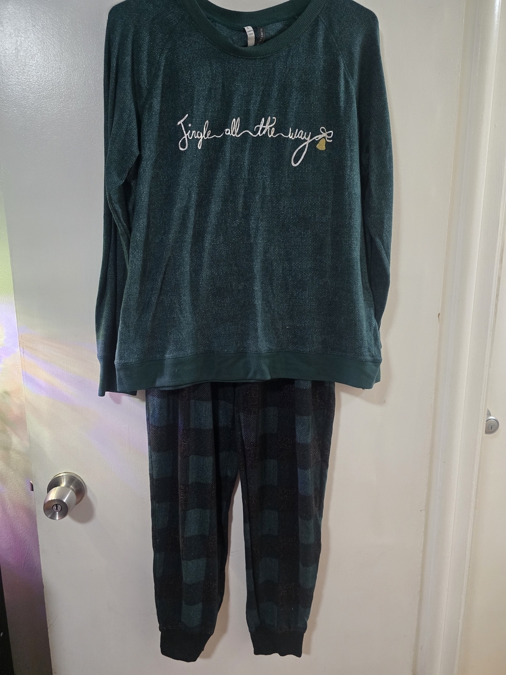 Womens Christmas Pajama Set Large Cozy Fleece Jingle All The Way Plaid Set